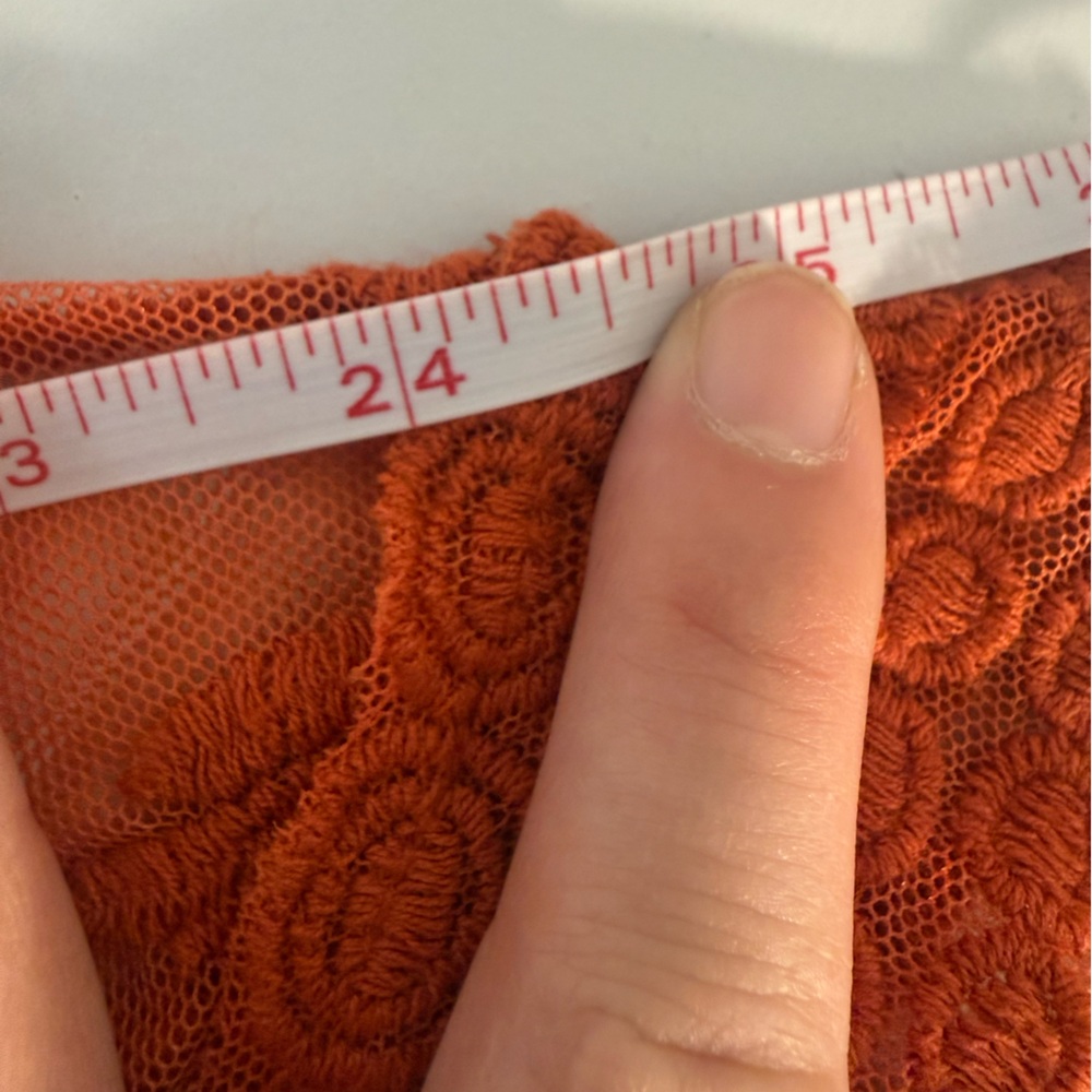 Umgee Burnt Orange Lace Sheer Boho Tunic Top Bell Sleeve M/L - Picture 11 of 11